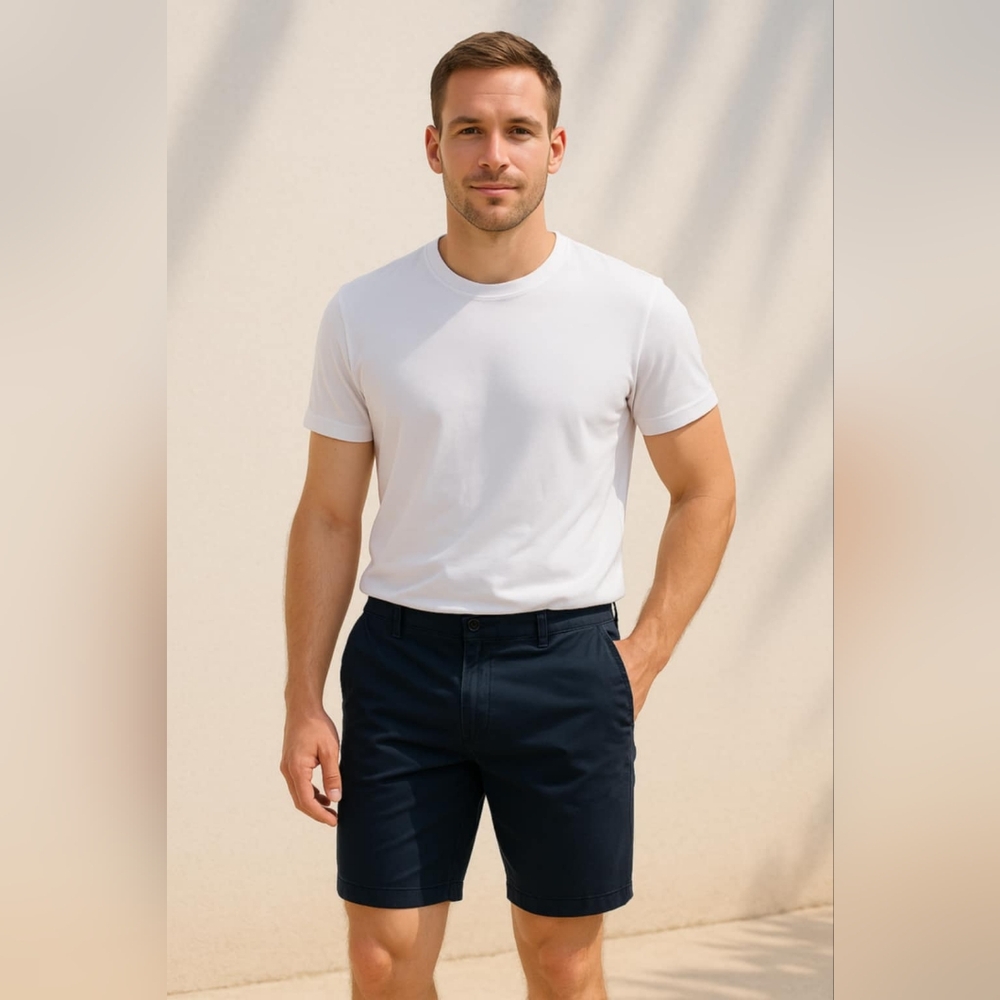 George Mens Classic Flat Front Chino Shorts Navy Blue Size 36